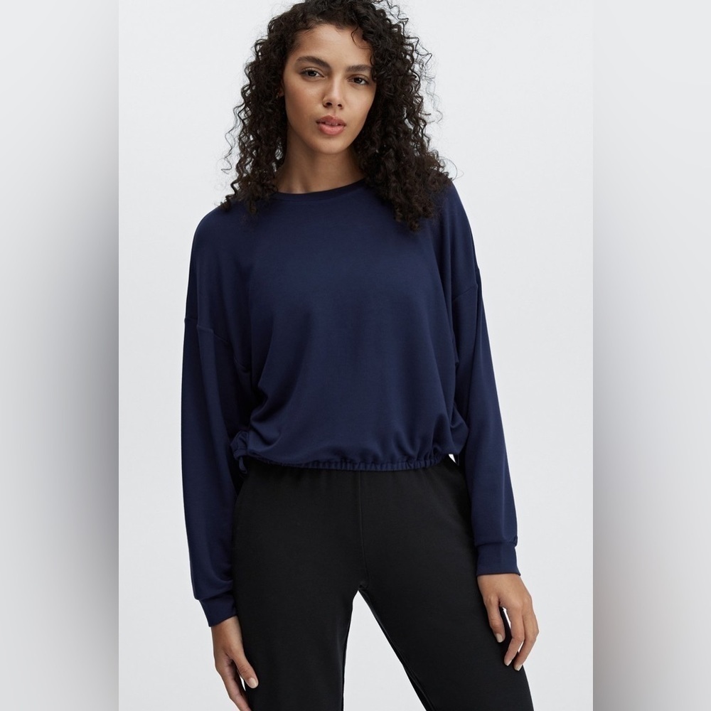 Fabletics Luxe Cinched Pullover Color Navy Size Medium